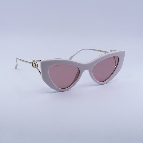 Gucci GG1565S 003 Sunglasses Shiny Ivory/Gold Cat Eye Frame, Red Lenses - Picture 4 of 11